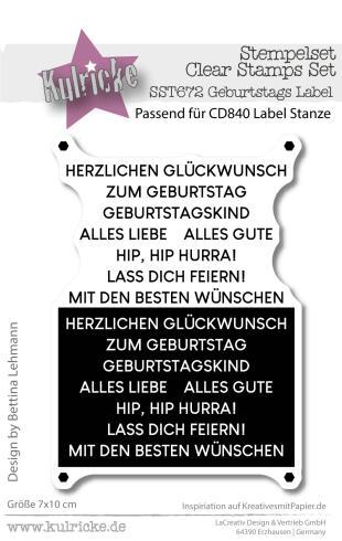 Kulricke Stempelset "Geburtstags Label" + Stanzschablone "Text Label"