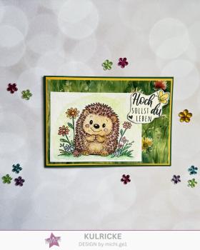 Preview: Kulricke Stempelset "Igel im Blumenbeet"  A7 Clear Stamp