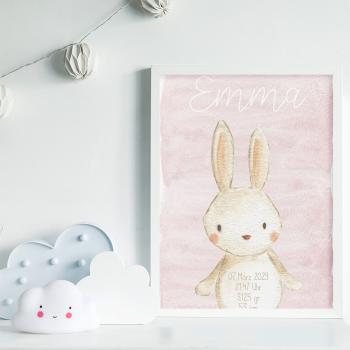 Geburtsposter "Hase Aquarell" | Geburtstafel | Geburtsdaten | Geburtsbild | Geburt Geschenk