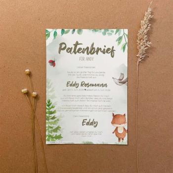 Preview: Patenbrief "Waldtiere" | Taufgeschenk | Taufe | Patengeschenk | personalisiert