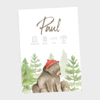 Geburtsposter "Bär" | Geburtstafel | Geburtsdaten | Geburtsbild | Geburt Geschenk