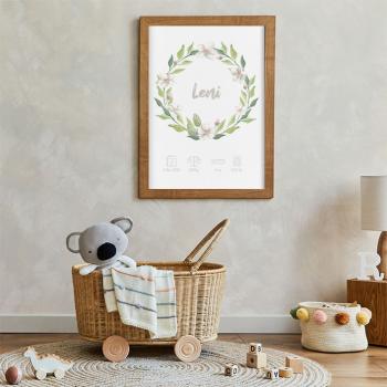 Geburtsposter "Blumenkranz" | Geburtstafel | Geburtsdaten | Geburtsbild | Geburt Geschenk