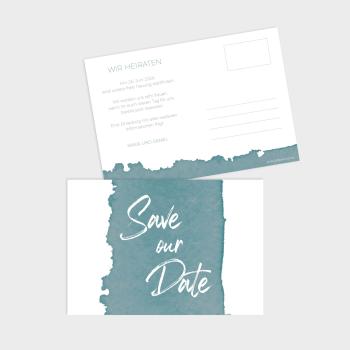 Save the Date "Watercolor-Brush | Petrol" Postkarte DIN B6