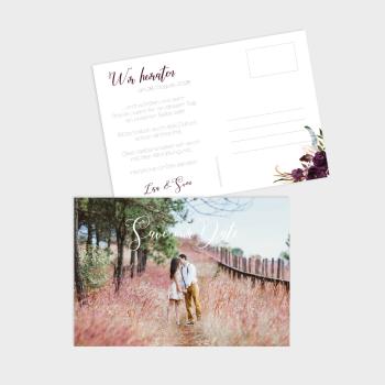 Save the Date "Boho Violett-Flower" DIN B6 Postkarte
