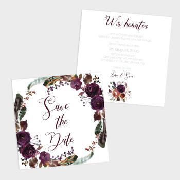 Save the Date "Boho Violett-Flower" Quadrat 15x15
