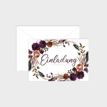 Einladung "Boho Violett-Flower" DIN B6 Klappkarte