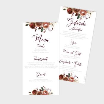 Menü- und Getränke "Boho Violett-Flower" DIN Lang 