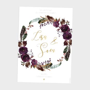 Willkommensschild "Boho Violett-Flower" 30x40 Metallic 