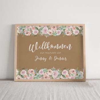 Willkommensschild "Kraft White Roses" DIN A3 quer