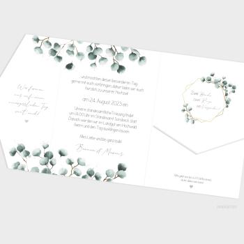 Einladung "Geometric Eukalyptus" DIN B6 Pocketfold
