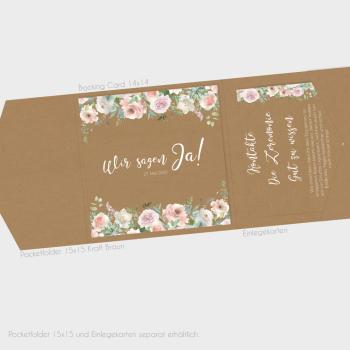 Einlegekarte "Kraft White Roses" Quadrat 13x13