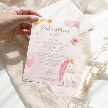 Patenbrief "Baby Unicorn" | Taufgeschenk | Taufe | Patengeschenk | personalisiert