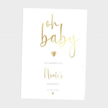 Metallicposter "Babyparty Oh Baby" | Goldposter | Willkommensschild | Personalisiertes Poster 