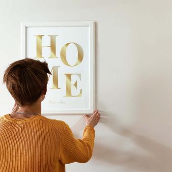 Metallicposter "HOME" | Goldposter | Familienposter | Personalisiertes Poster | Wanddeko