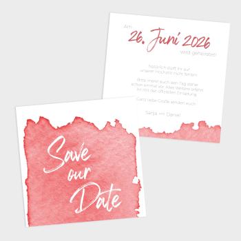 Save the Date "Watercolor-Brush | Rot" Quadrat 15x15