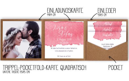Trippel-Pocketfold Karte quadratisch (15x15cm)