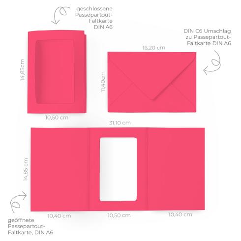 Passepartoutkarte mit rechteckigem Ausschnitt und Briefumschlag, DIN C6 in fuchsia