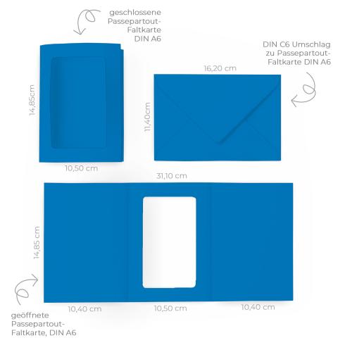 Passepartoutkarte mit rechteckigem Ausschnitt und Briefumschlag, DIN C6 in pazifikblau