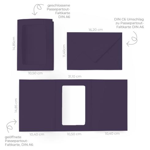 Passepartoutkarte mit rechteckigem Ausschnitt und Briefumschlag, DIN C6 in aubergine