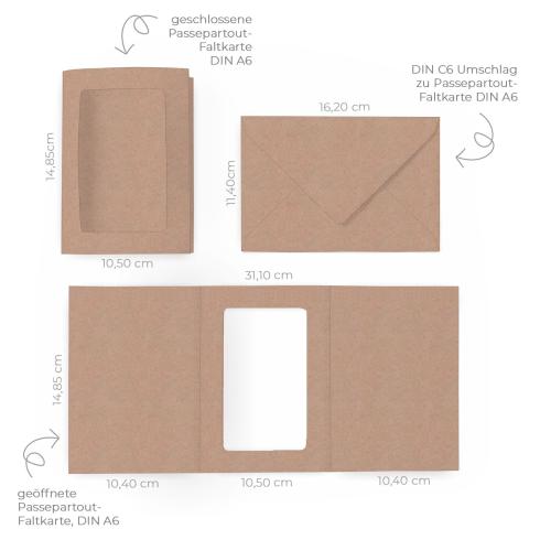 Passepartoutkarte mit rechteckigem Ausschnitt und Briefumschlag, DIN C6 in kraft rosé