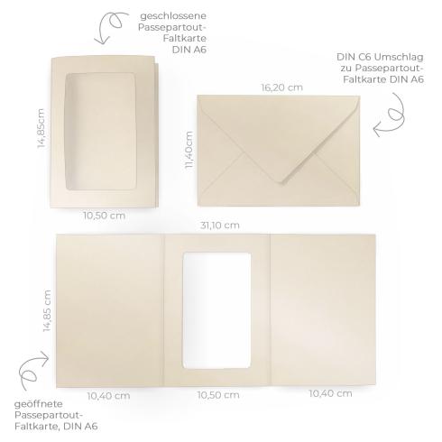 Passepartoutkarte mit rechteckigem Ausschnitt und Briefumschlag, DIN C6 in metallic champagner