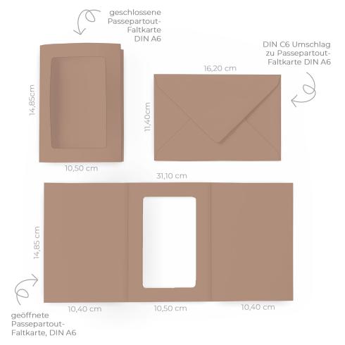 Passepartoutkarte mit rechteckigem Ausschnitt und Briefumschlag, DIN C6 in taupe