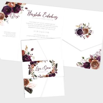 Banderole "Boho Violett-Flower" zu B6 Pocketfold