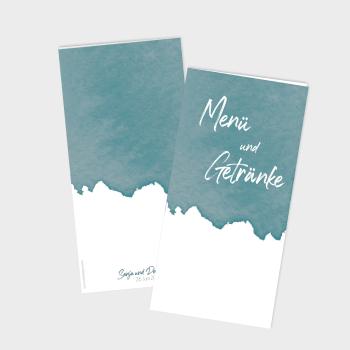 Preview: Menü- und Getränke "Watercolor-Brush | Petrol" DIN Lang