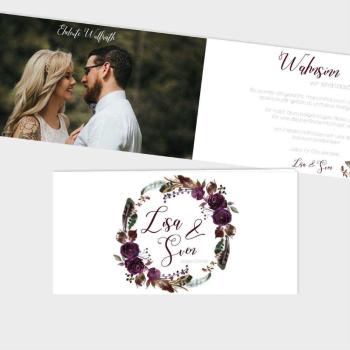 Einladung "Boho Violett-Flower" DIN Lag Klappkarte