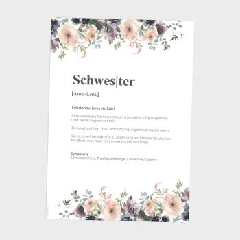 Preview: Definitionsposter "Schwester 2" | Geschenkidee | Personalisiert  | individuelles Bild | Wörterbuch