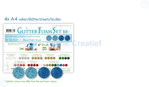 Preview: Leane Creatief - Glitzer Schaumstoffplatten "Blue/Dark Blue" Glitter Foam Sheets A4