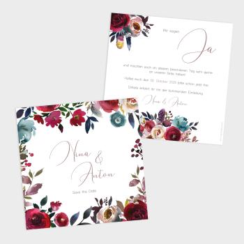 Save the Date "Merlot und Navy" Quadrat 15x15