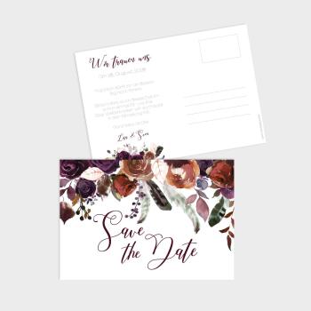 Save the Date "Boho Violett-Flower" DIN B6 Postkarte