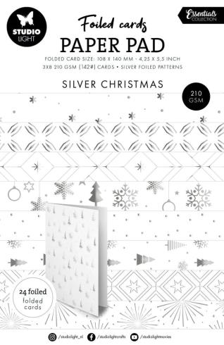 Studio Light - Foliertes Papier "Silver Christmas" Foiled Cards Paper Pad 10,8x14cm - 24 Bogen