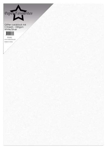Paper Favourites - Glitzerkarton "White/Silver" Glitter Cardstock  A4 - 5 Bogen