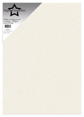 Paper Favourites - Glitzerkarton "Ivory/White" Glitter Cardstock  A4 - 5 Bogen