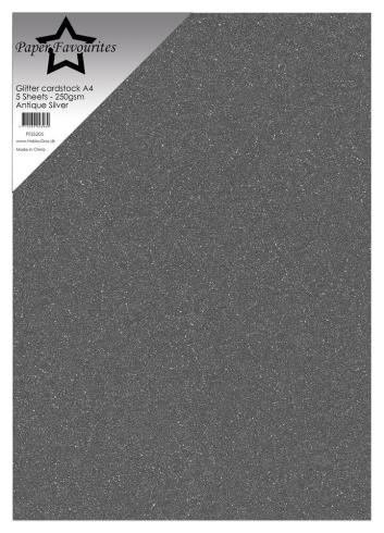 Paper Favourites - Glitzerkarton "Antique Silver" Glitter Cardstock  A4 - 5 Bogen