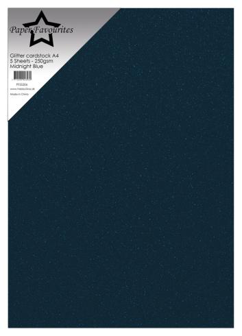 Paper Favourites - Glitzerkarton "Midnight Blue" Glitter Cardstock  A4 - 5 Bogen