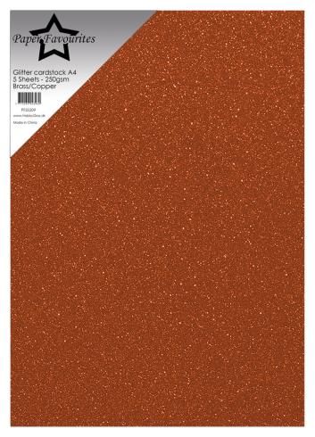 Paper Favourites - Glitzerkarton "Brass/Copper" Glitter Cardstock  A4 - 5 Bogen