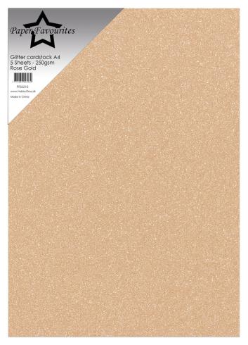 Paper Favourites - Glitzerkarton "Rose Gold" Glitter Cardstock  A4 - 5 Bogen