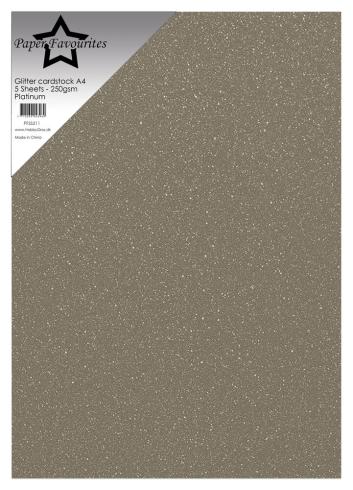 Paper Favourites - Glitzerkarton "Platinum" Glitter Cardstock  A4 - 5 Bogen