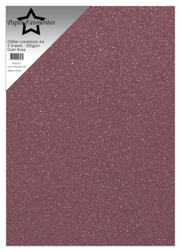 Paper Favourites - Glitzerkarton "Dark Rose" Glitter Cardstock  A4 - 5 Bogen