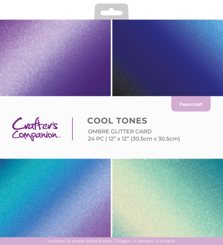 Crafters Companion - Glitzerkarton "Cool Tones" Ombre Glitter Pad 12x12 Inch - 24 Bogen 