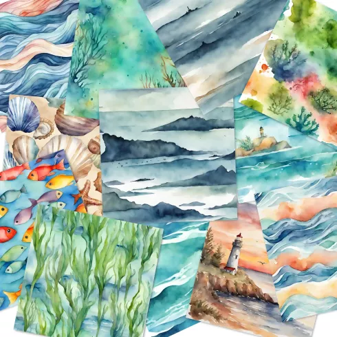 Preview: LaCreativ - Designpapier "Aquarellische Meeresträume" Paper Pack 6x6" - 24 Bogen