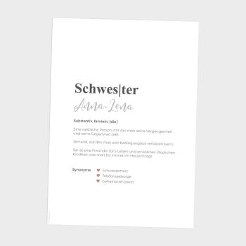 Preview: Definitionsposter "Schwester 1" | Geschenkidee | Personalisiert  | individuelles Bild | Wörterbuch