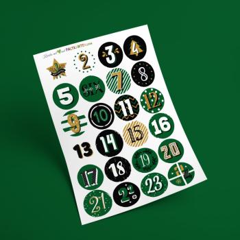 Aufkleber - Sticker 24 Stück "French Christmas - dunkelgrün" 4cm ø | Adventskalender