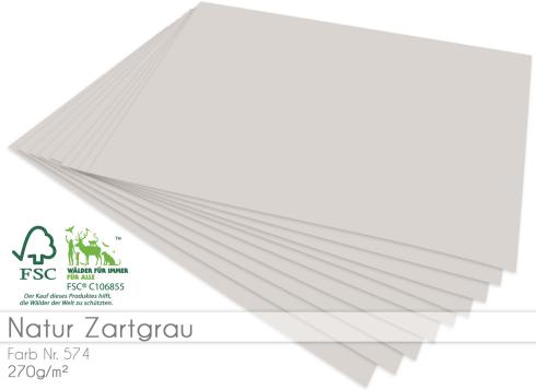 Cardstock "Natur" - Bastelpapier 270g/m² DIN A4 in natur zartgrau - 5 Bogen