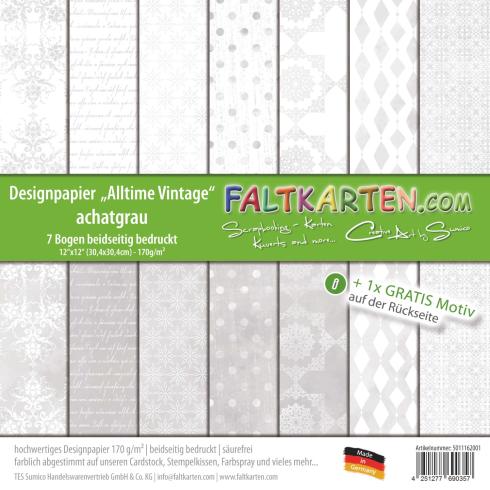 Vintage-Designpapier 12"x12" beidseitig "Alltime Vintage" in achatgrau