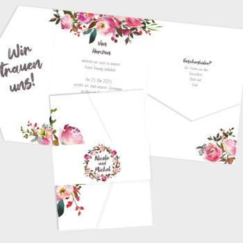 Preview: Pocketfold Einladung "Pink Bunch" B6