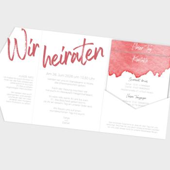 Pocketfold Einladung "Watercolor-Brush | Rot" B6